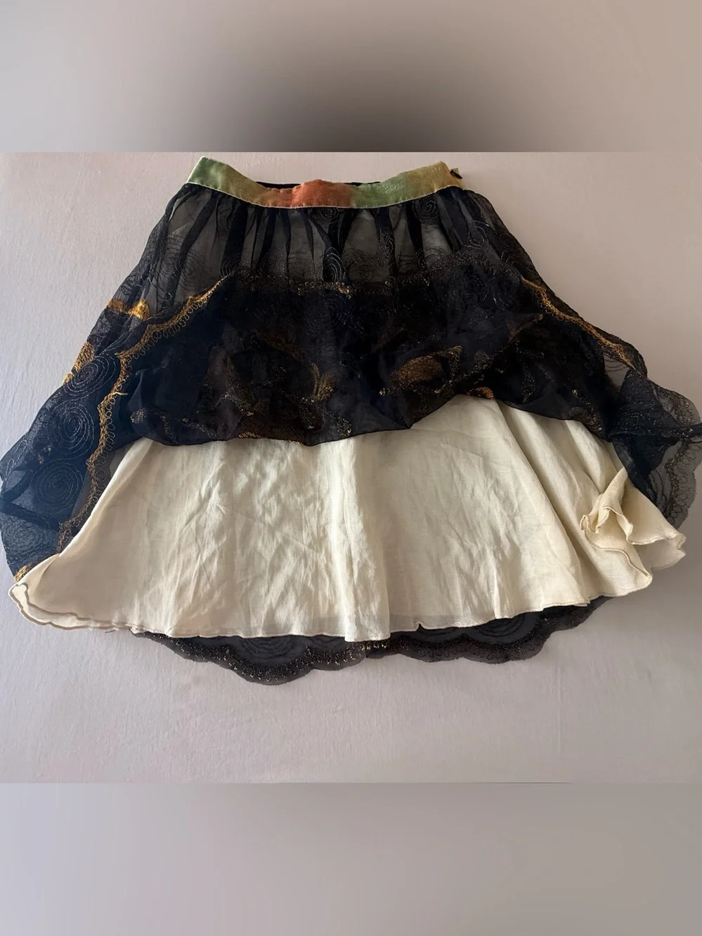 Free People Gold Floral Layered Embroidered Mesh Skirt Boho Whimsigoth Fairycore